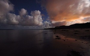 Looking east from Whitesands beach towards Barns Ness lighthouse, at night