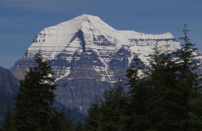 First glimpse of Mount Robson, approaching from the west