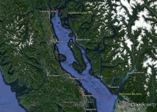 Map of Vancouver Island and Desolation Sound