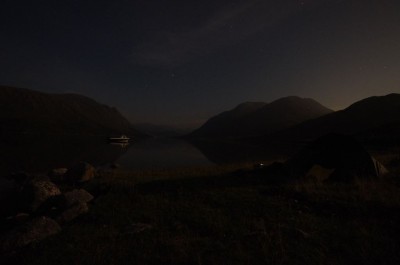 Strong moonlight illuminates upper Loch Etive