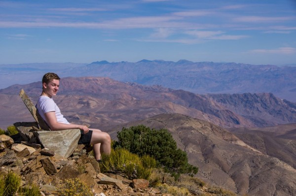 Mike gets comfortable, 9000 feet up in Death Valley NP