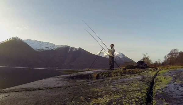 Winter shore fishing on Loch Leven