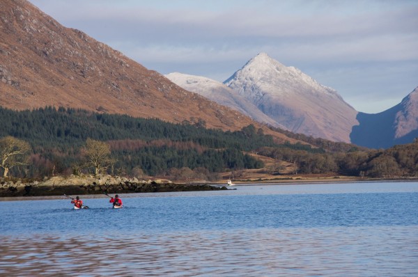 A pair of sea kayakers on Etive