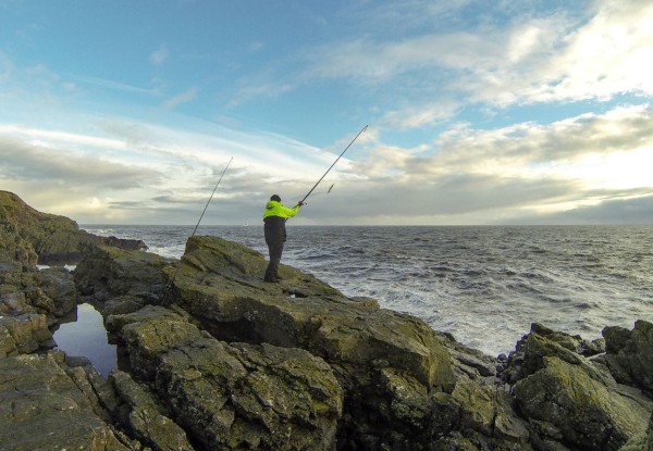 Chucking a bait our for cod at the Square Stone, Aberdeen