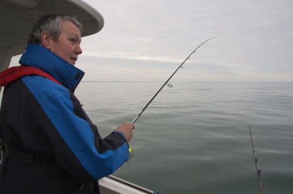 Optimistic fishing session in March - Ian spinning for pollack