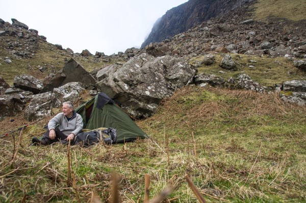 Camping in the Ardmeanach Wilderness, Mull. The base of an old scree slope provided a sheltered spot for the night