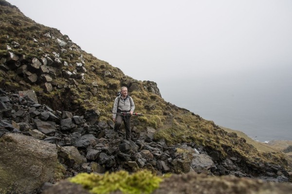 About 500 feet above the sea, near the base of the cliff line