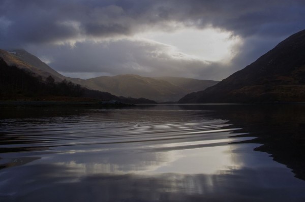 Calm and overcast start to the day, upper Loch Leven