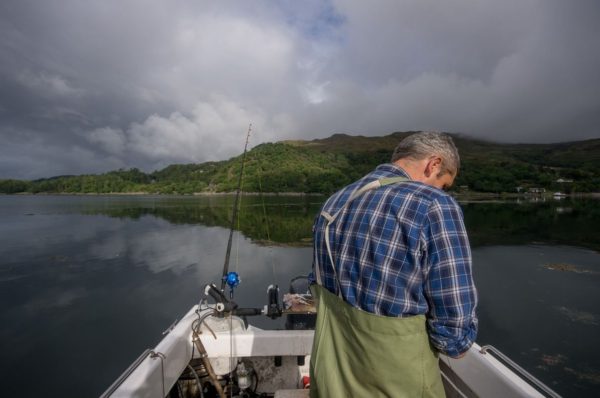 Clearing skies on a windless Loch Sunart - but only small fish around