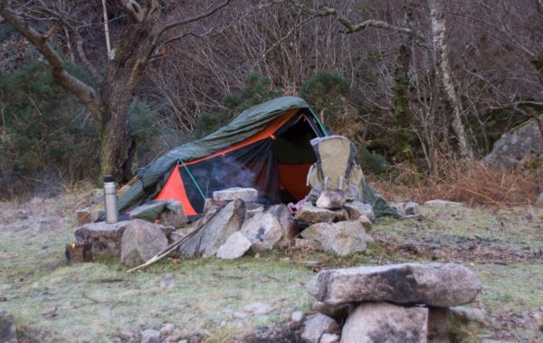 A level site, sheltered from the wind and with a nice sized fire ring in front of you - what more do you need in winter