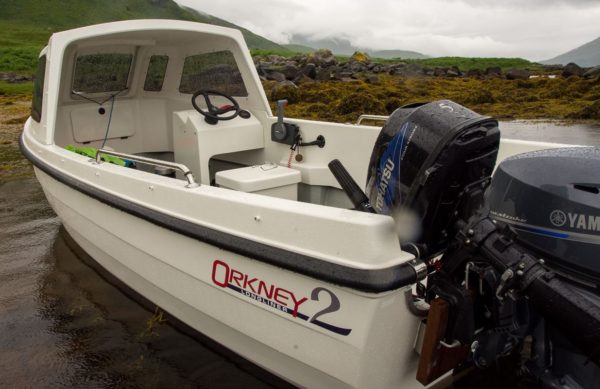 Orkney Longliner2 rear view showing outboards, console and cuddy