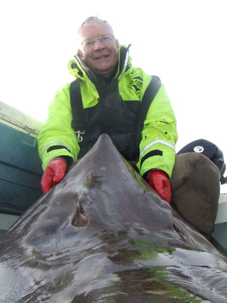 A 169lb skate taken from 520 feet of water near Kerrera, Oban.