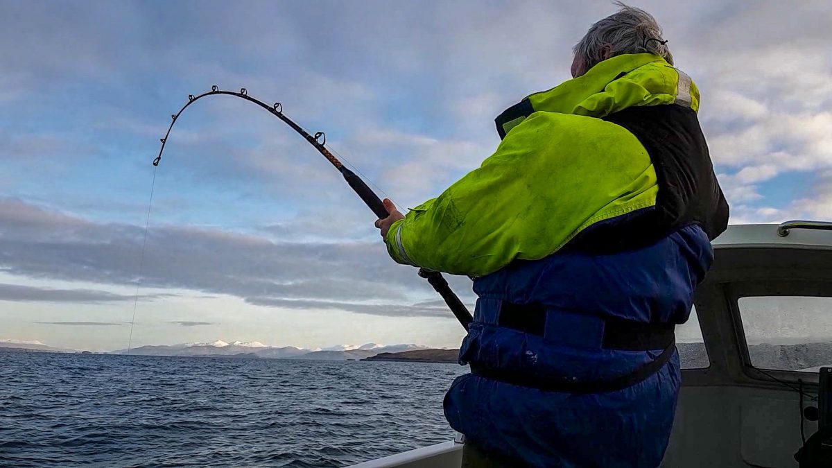 Ian bends into the first skate of the day, off Kerrera, Januray 2018