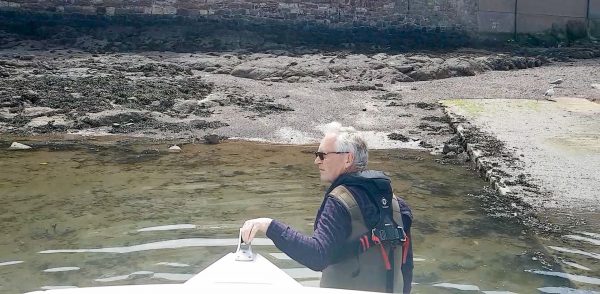 Leading my boat the last few yards to the slipway at Dunbar harbour