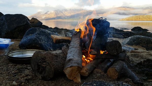 Morning coffee sits on the fire as I look across Loch Etive on a clear, calm, spring morning