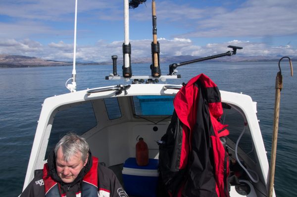 At anchor off Oban in the sunshine, as we wait for a bite