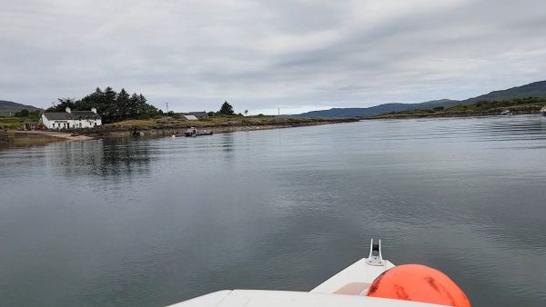 Entering the calm but narrow waters of the Sound of Ulva, west coast of Mull