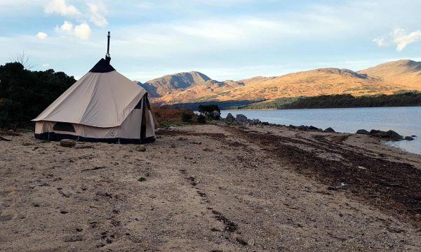 A nice, but rather insecure, camp on the sandy shores of Loch Etive