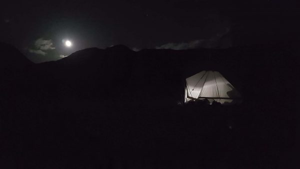 Our tent shows up nicely againts the large moon on Loch Etive