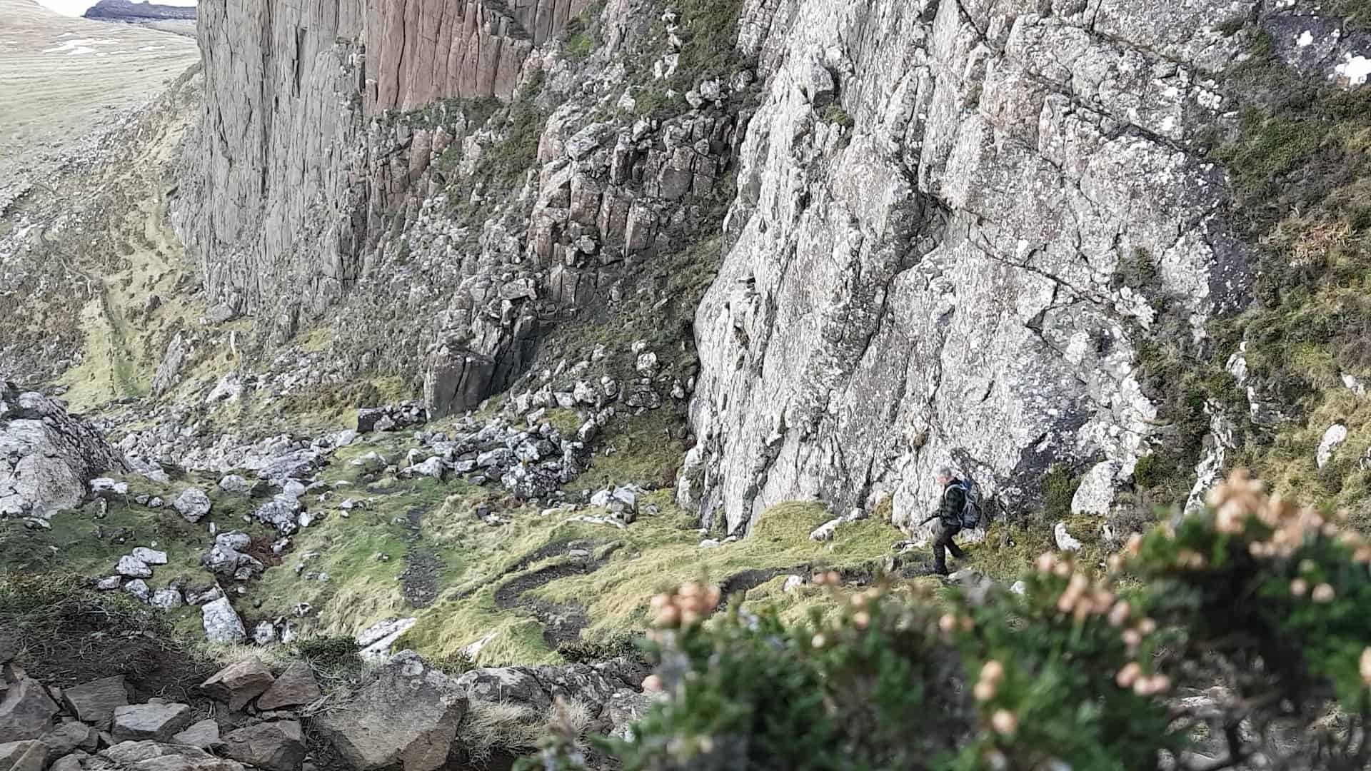 I'm well hidden on the steep descent down to Rubha Hunish, Isle of Skye.