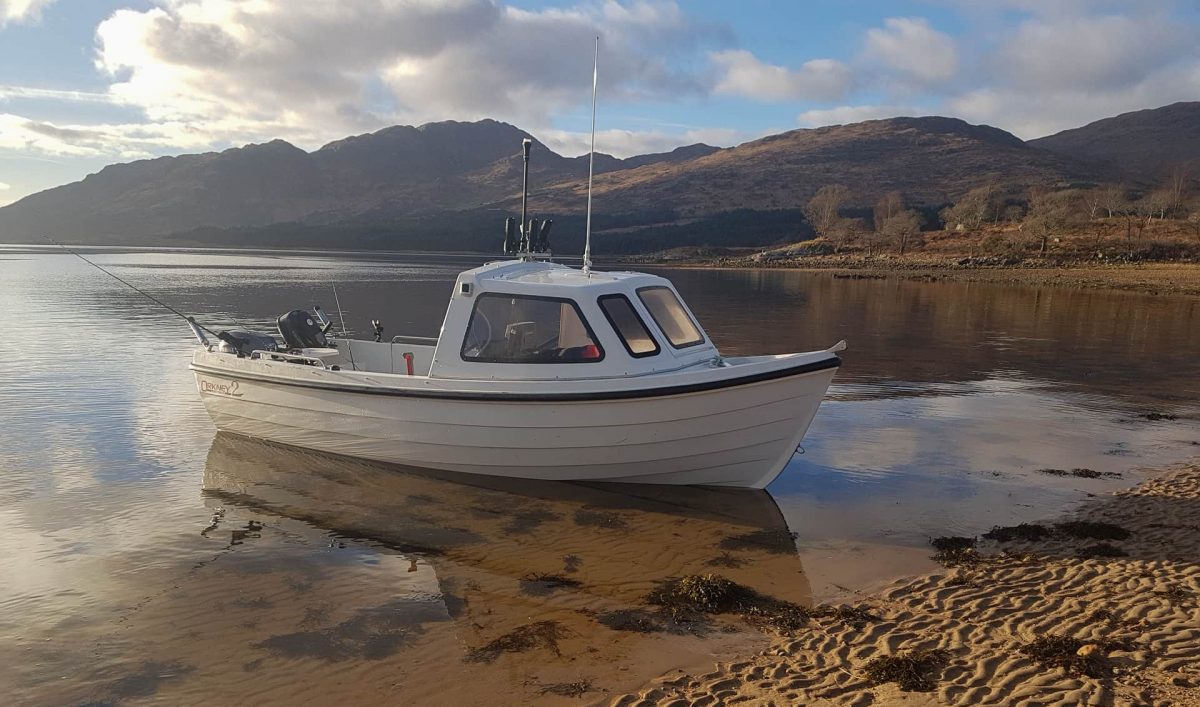 My boat ashore at Barrs Beach, Loch Etive