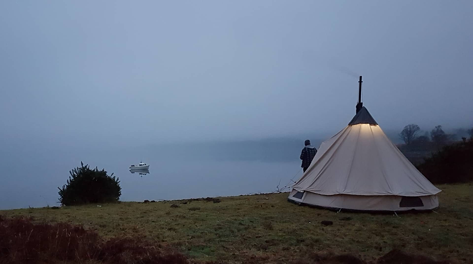 A January camp on the shores of Loch Etive, but with all the comforts of home - a large tent and wood burner included.