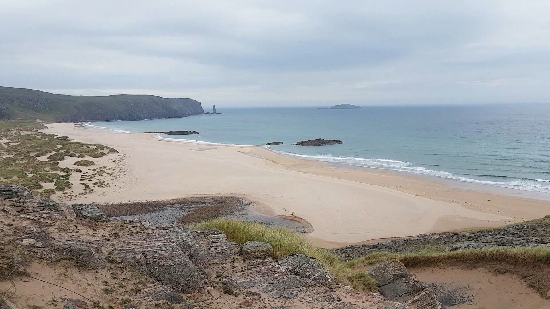 A view of Sandwood Bay from the hills at the northern end